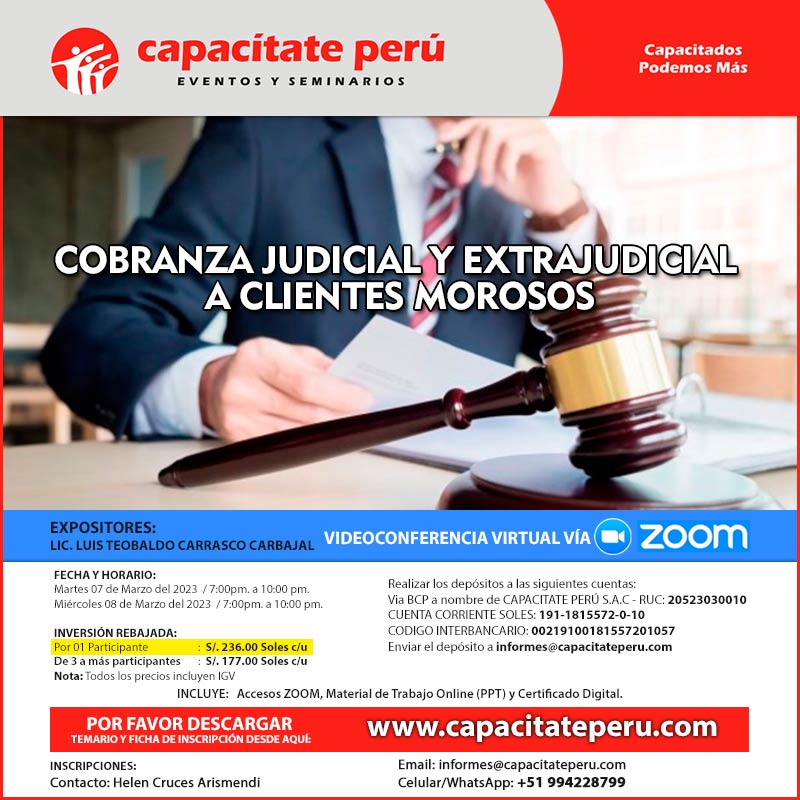 SEMINARIO – TALLER "COBRANZA JUDICIAL Y EXTRAJUDICIAL A CLIENTES MOROSOS"